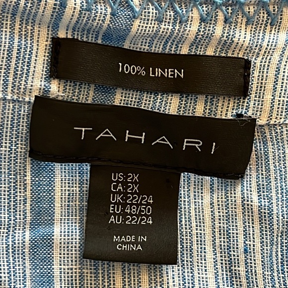 Tahari Linen Blue and White Striped Blouse Tunic Top 2X - Picture 2 of 5